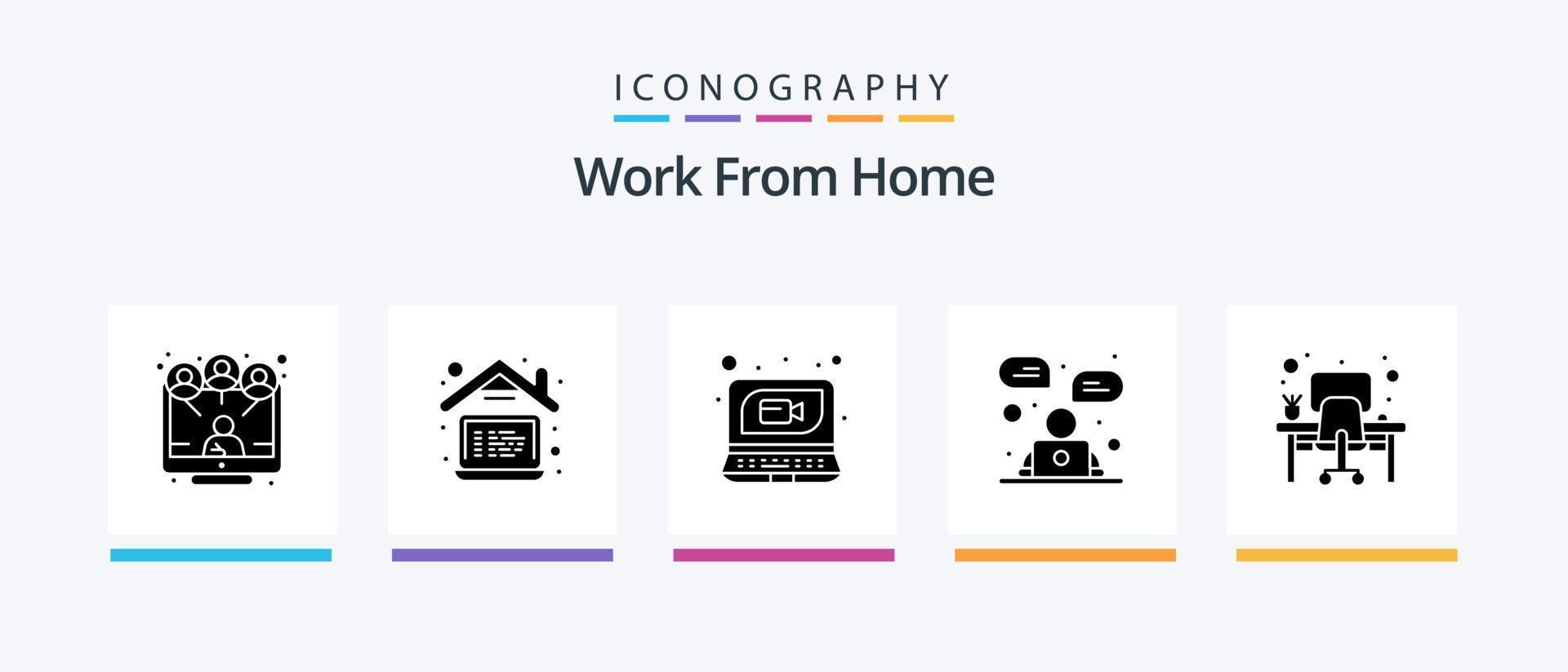 trabalhe em casa com o pacote de ícones do glifo 5, incluindo a tabela. comunicação. chamar. negócios. anúncio. design de ícones criativos vetor