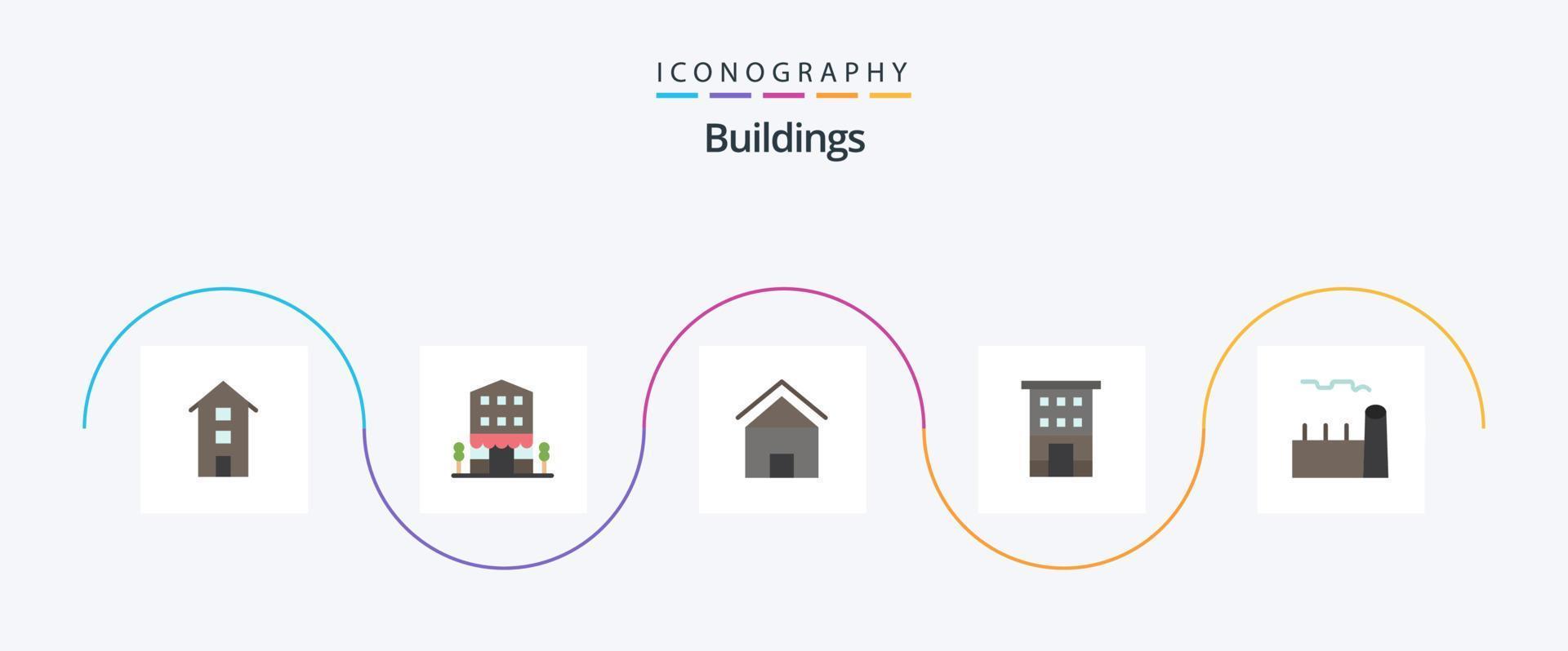 edifícios flat 5 icon pack incluindo casa. prédio. vitrine. cabana. lar vetor