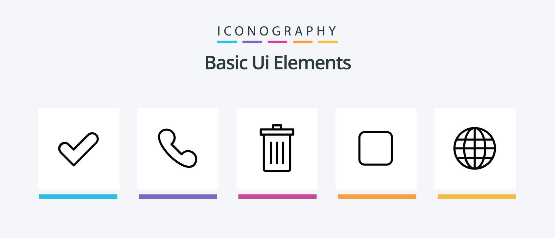 pacote básico de ícones da linha 5 de elementos da interface do usuário, incluindo desmarcado. caixa. alerta. downlod. seta. design de ícones criativos vetor