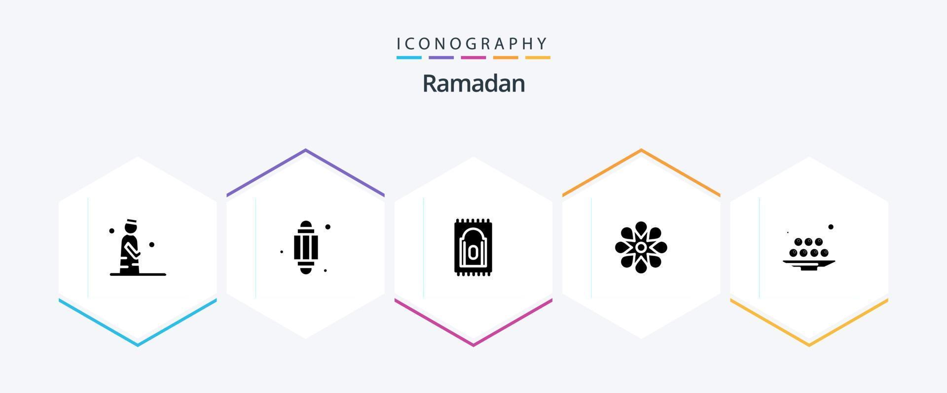 Pacote de ícones de 25 glifos do Ramadã, incluindo comemorar. lanterna . tapete. tapete vetor