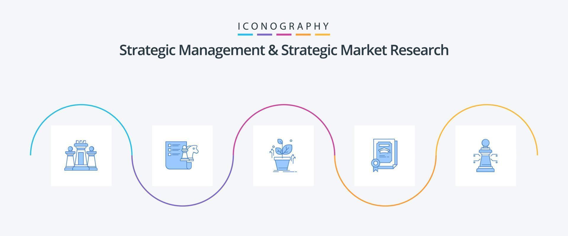 gerenciamento estratégico e pesquisa estratégica de mercado azul 5 pacote de ícones, incluindo xadrez. certificado. planejamento. conquista. sucesso vetor