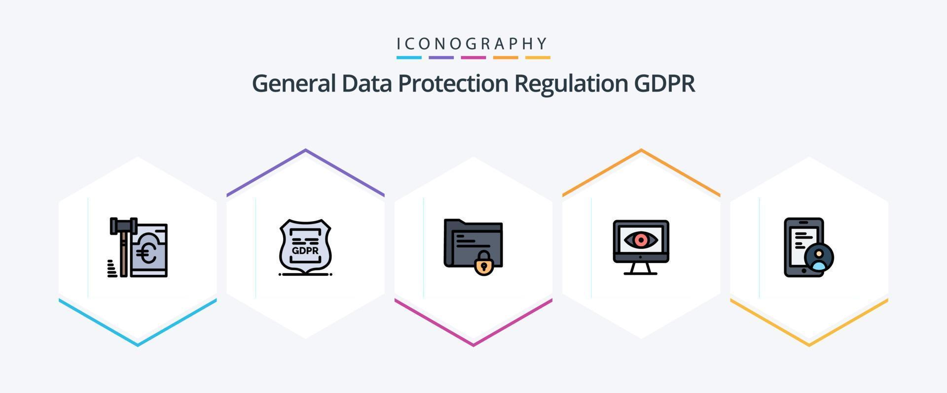 pacote de ícones gdpr 25 com linhas preenchidas, incluindo gdpr. segurança. privado. computador. trancar vetor