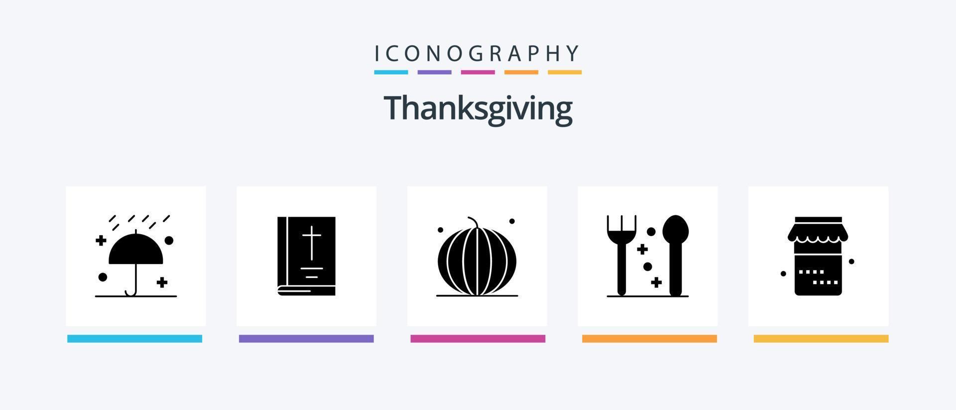 graças ao pacote de ícones do glifo 5, incluindo geléia. garfo. Ação de graças. talheres. Ação de graças. design de ícones criativos vetor
