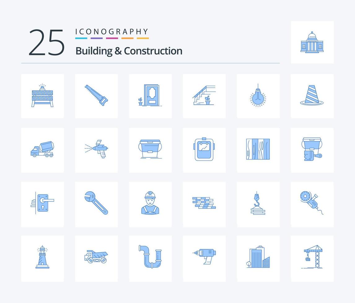 construção e construção 25 pacote de ícones de cor azul, incluindo palco. lá em cima. construção. escadaria. madeira vetor