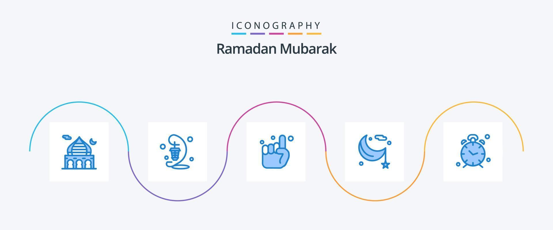 Pacote de ícones do Ramadã azul 5, incluindo a noite. creent. lâmpada. lua. um vetor