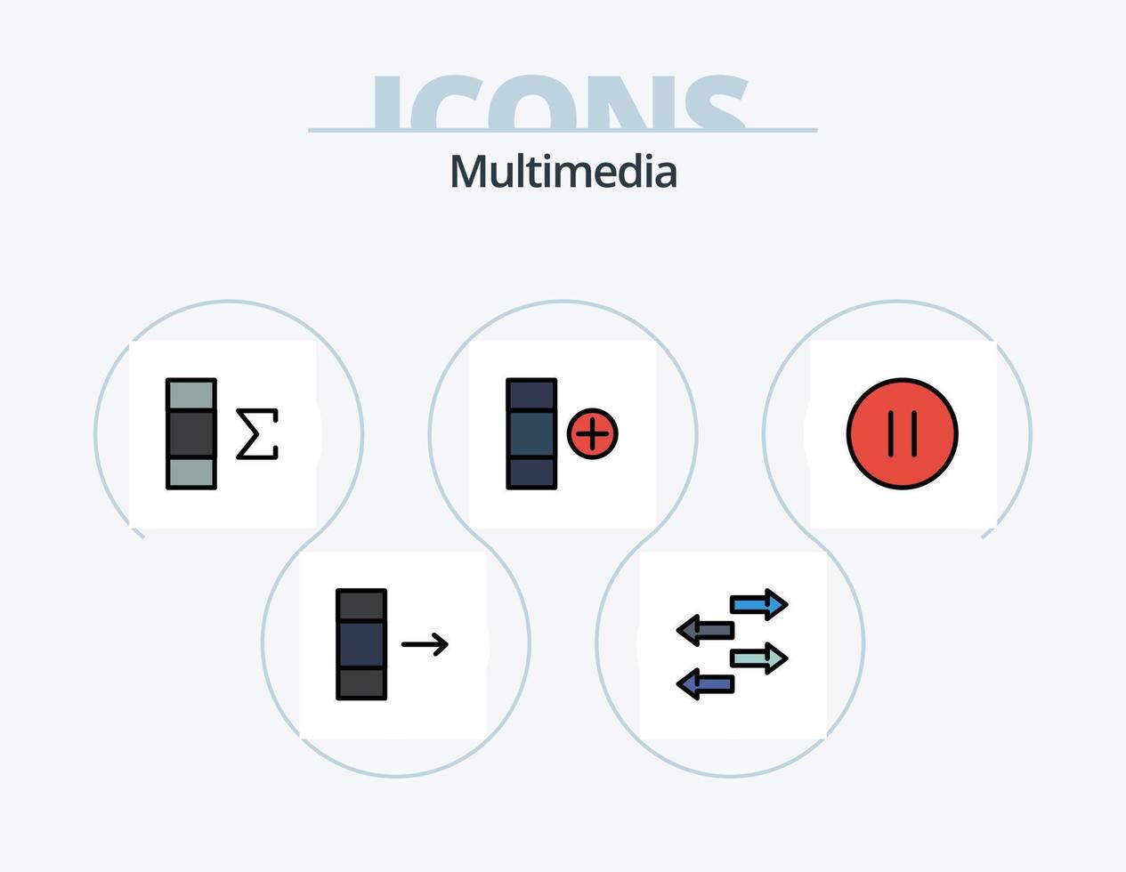 linha multimídia cheia de ícones do pacote 5 design de ícones. . dados. para trás. coluna. organizar vetor