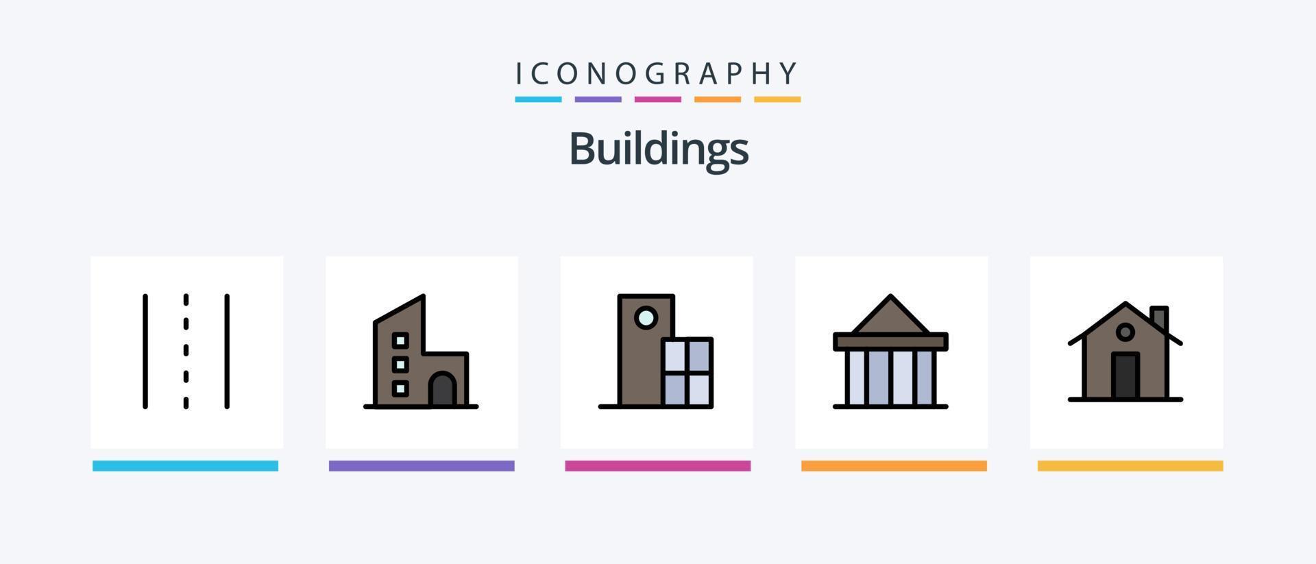 linha de edifícios cheia de 5 ícones, incluindo porto. ponte. municipal. monumento. colunas. design de ícones criativos vetor
