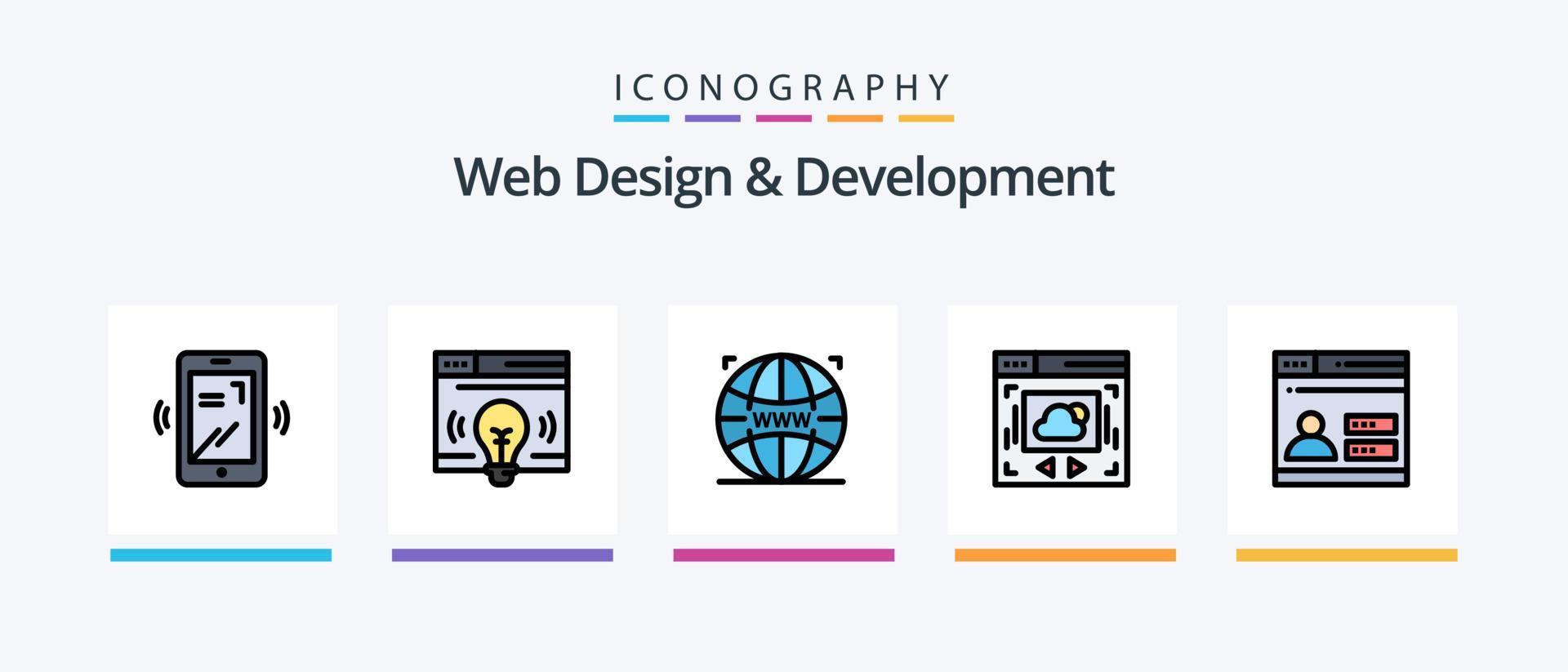 linha de design e desenvolvimento da web cheia de 5 ícones, incluindo segurança. criatividade . segurança. rede. design de ícones criativos vetor