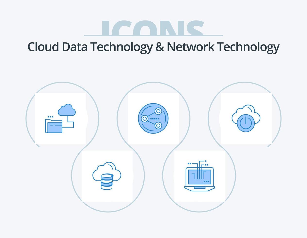 tecnologia de dados em nuvem e tecnologia de rede azul ícone pack 5 design de ícone. poder. meios de comunicação. nuvem. social. compartilhar vetor