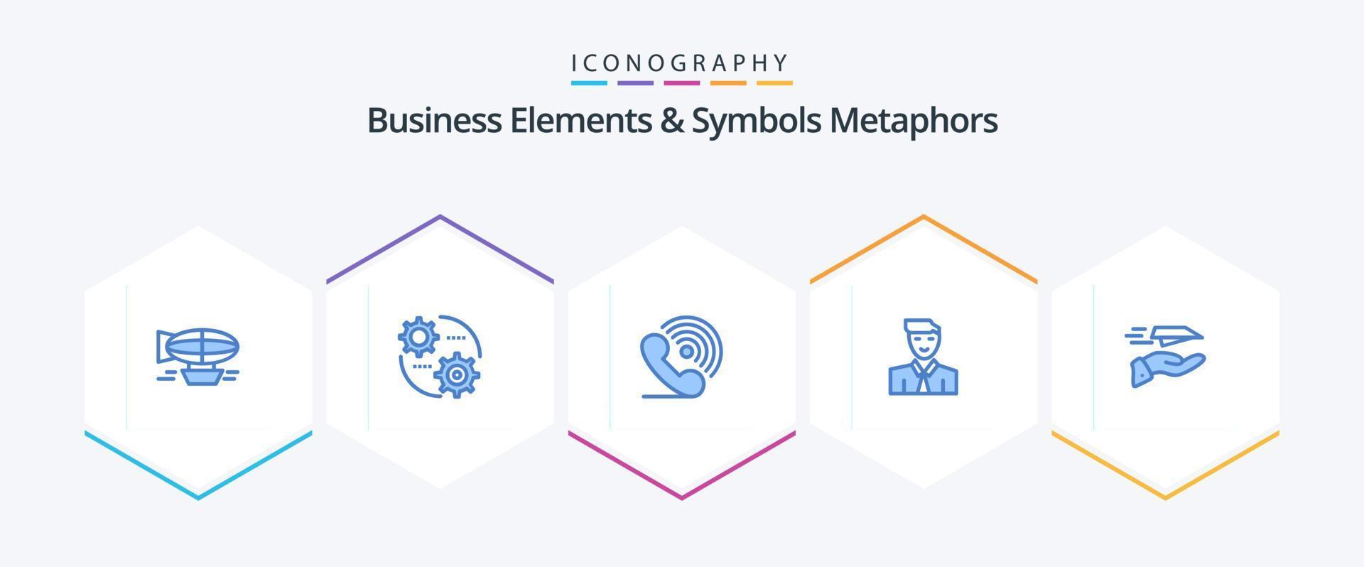 elementos de negócios e metáforas de símbolos 25 pacote de ícones azuis, incluindo aluno. homem. engrenagem. sinais. receptor vetor