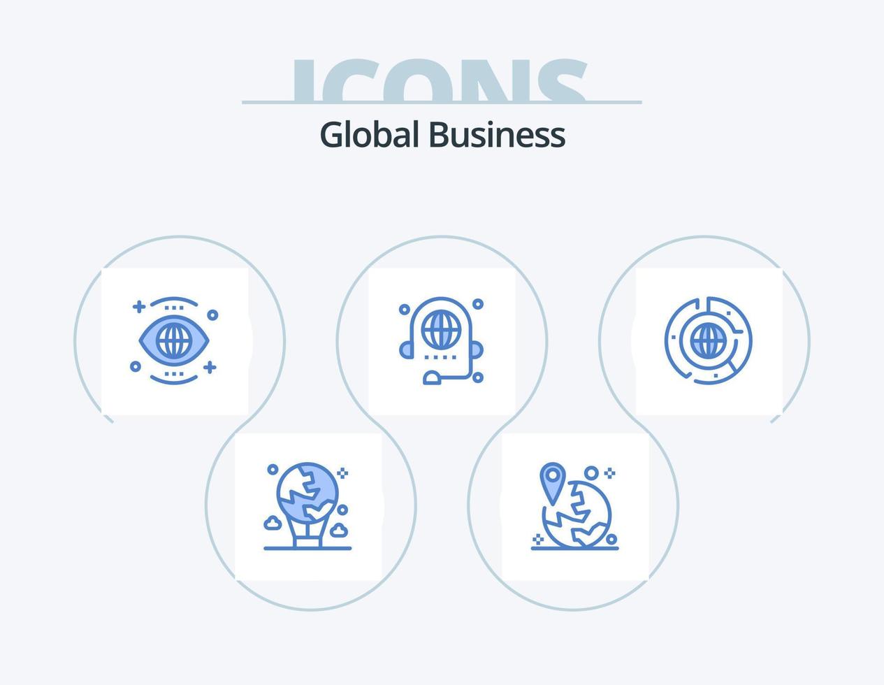 design de ícones do pacote de 5 ícones azuis de negócios globais. conferência. chamar. marcador. visão. procurar vetor