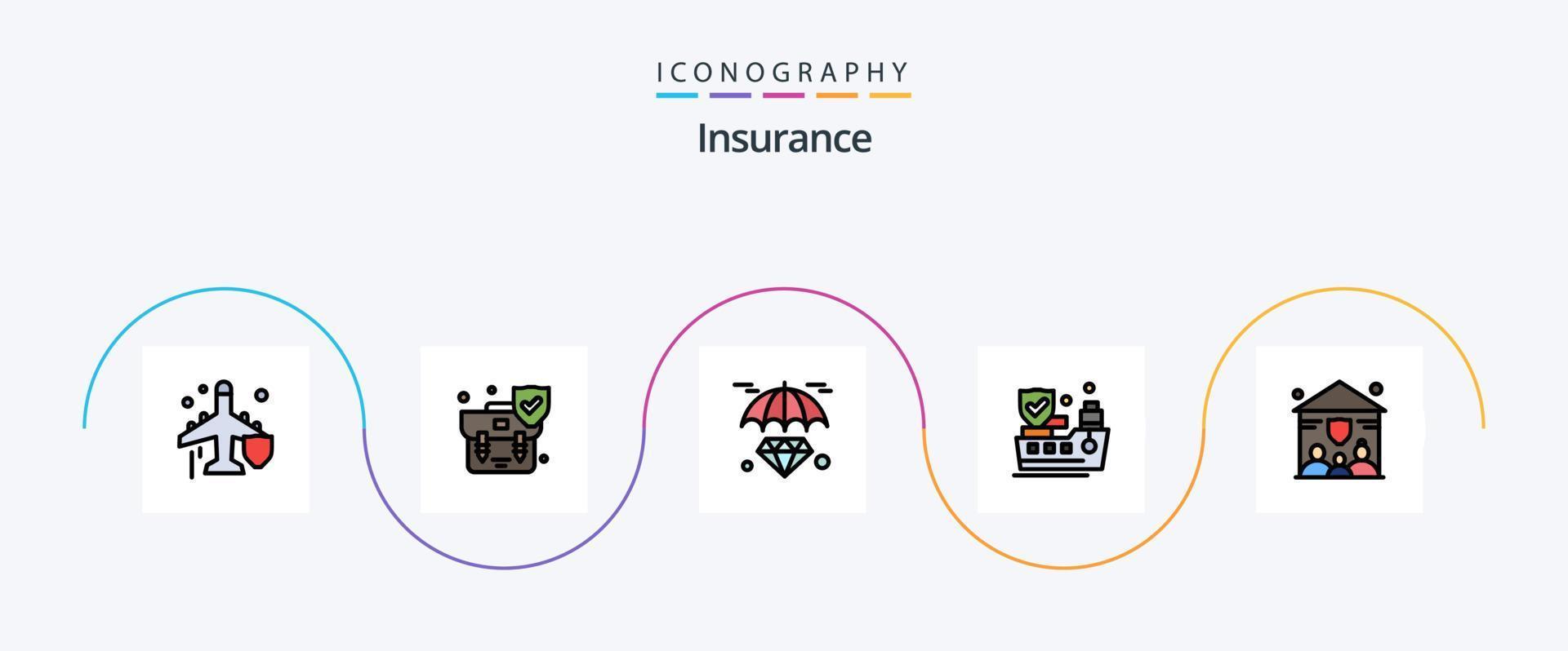 linha de seguro cheia de pacote de ícones plana 5 incluindo pessoas. família. diamante. proteção. enviar vetor