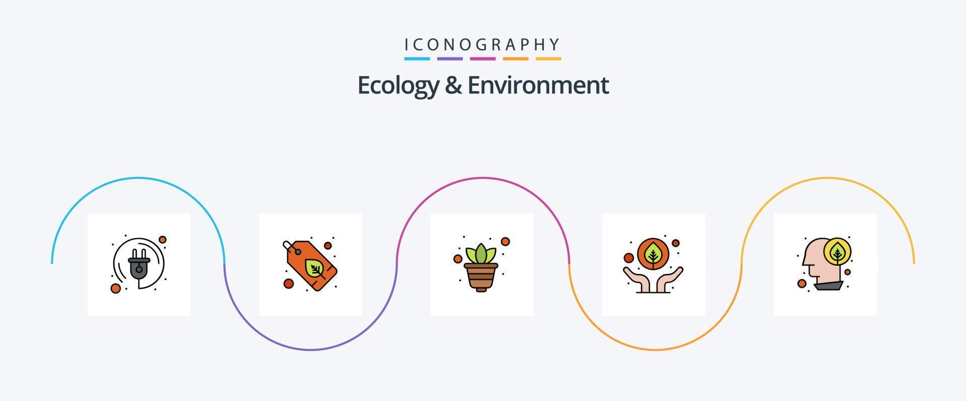 linha de ecologia e meio ambiente preenchida com 5 ícones planos, incluindo mente. planeta. jardinagem. gesto de mão. ambiente vetor