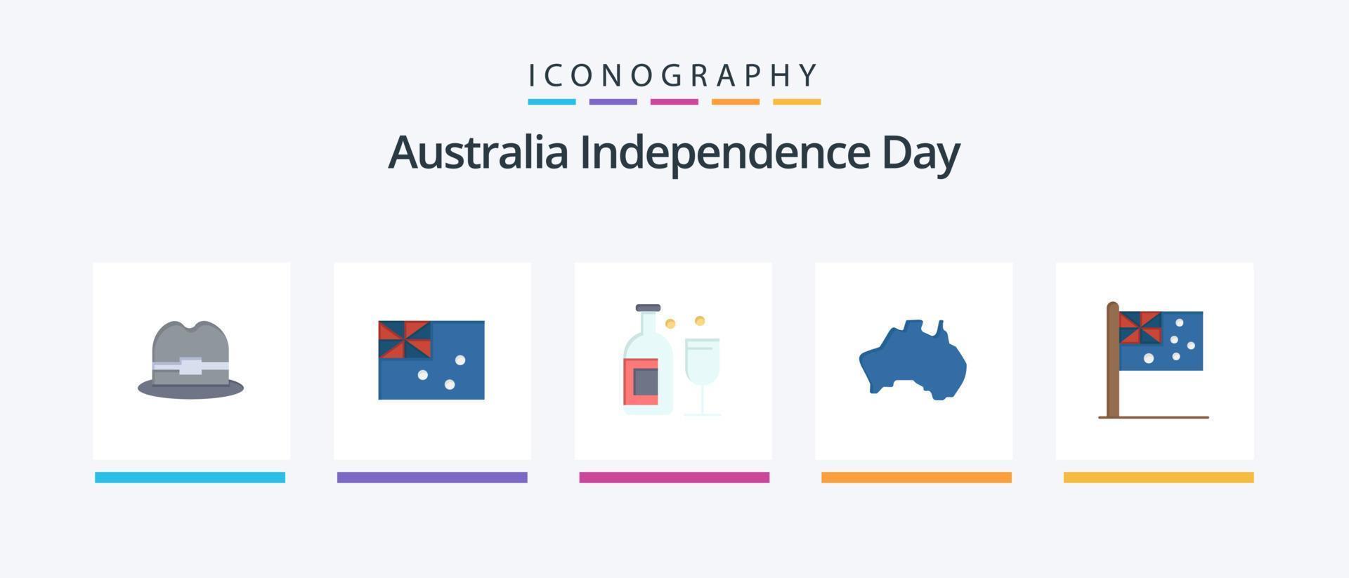 Dia da Independência da Austrália Flat 5 Icon Pack, incluindo país. viagem. bar. mapa. país. design de ícones criativos vetor