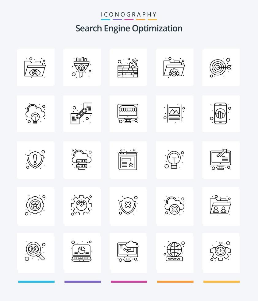 pacote de ícones de contorno criativo seo 25, como foco. meta. firewall. seta. engrenagem vetor