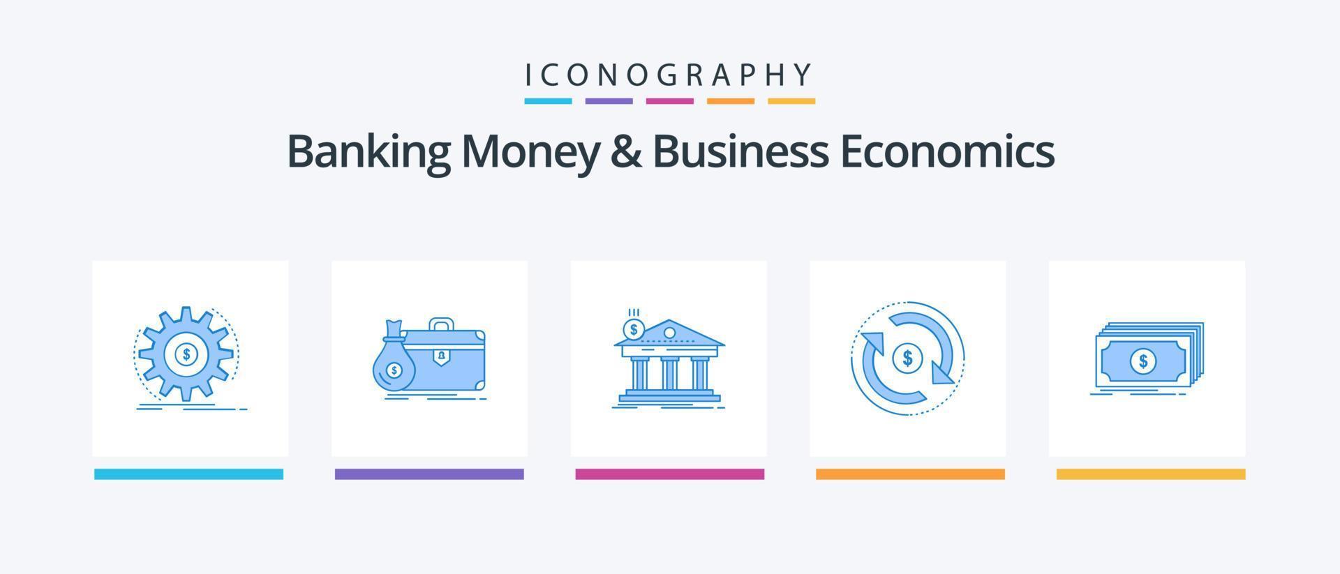 dinheiro bancário e pacote de ícones azul 5 de economia de negócios, incluindo fluxo. circulação. abrir. Federal. bancário. design de ícones criativos vetor