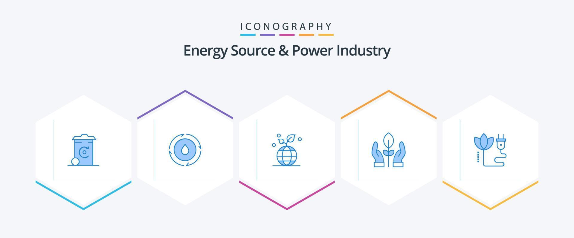 fonte de energia e indústria de energia 25 pacote de ícones azuis, incluindo energia. energia. crescimento. mão. conservação vetor