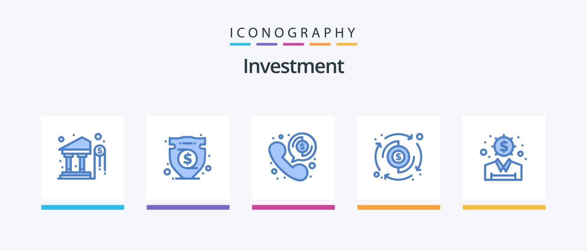 pacote de ícones de investimento azul 5, incluindo a ideia. transferir. dinheiro. em processamento. dólar. design de ícones criativos vetor