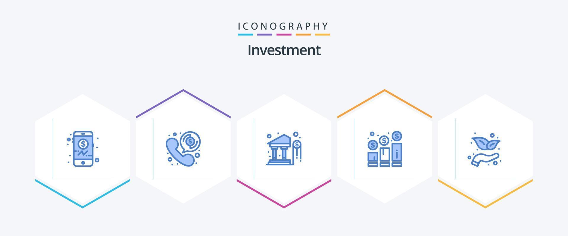 investimento 25 pacote de ícones azul incluindo investimento. dinheiro. dólar. gráfico. aumentar vetor