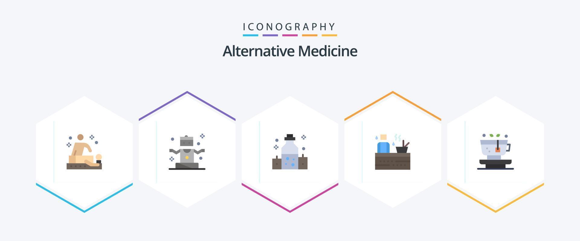 pacote de ícones planos de medicina alternativa 25, incluindo natureza. bem-estar. assistência médica. spa. quente vetor