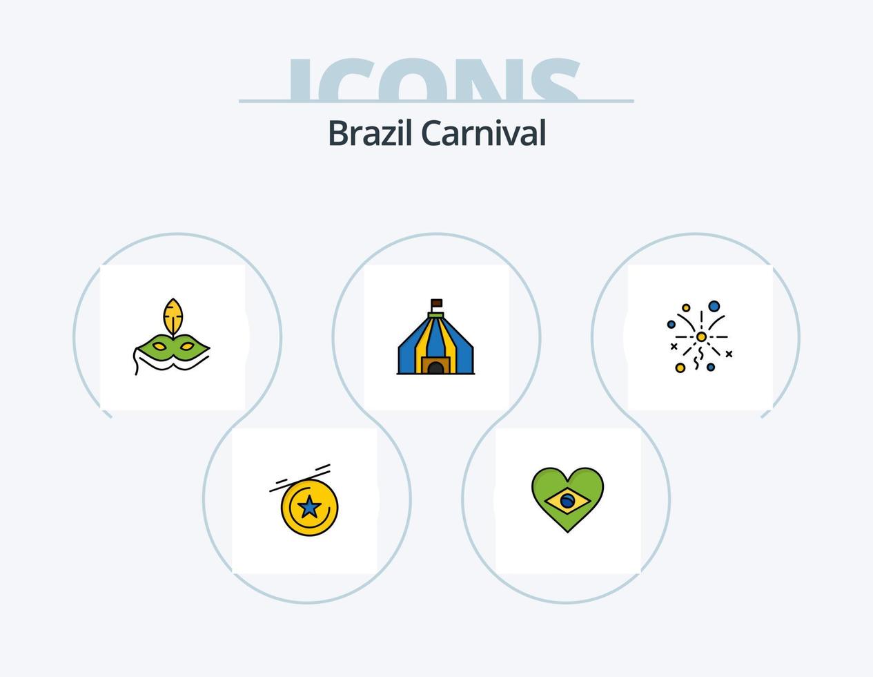 linha de carnaval do brasil cheia de ícones pack 5 design de ícones. brasileiro. medalha. tambor. estrela. carnaval vetor