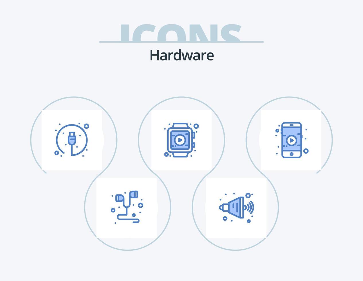 design de ícone do pacote de 5 ícones de hardware azul. . filme. hardware. móvel. relógio inteligente vetor