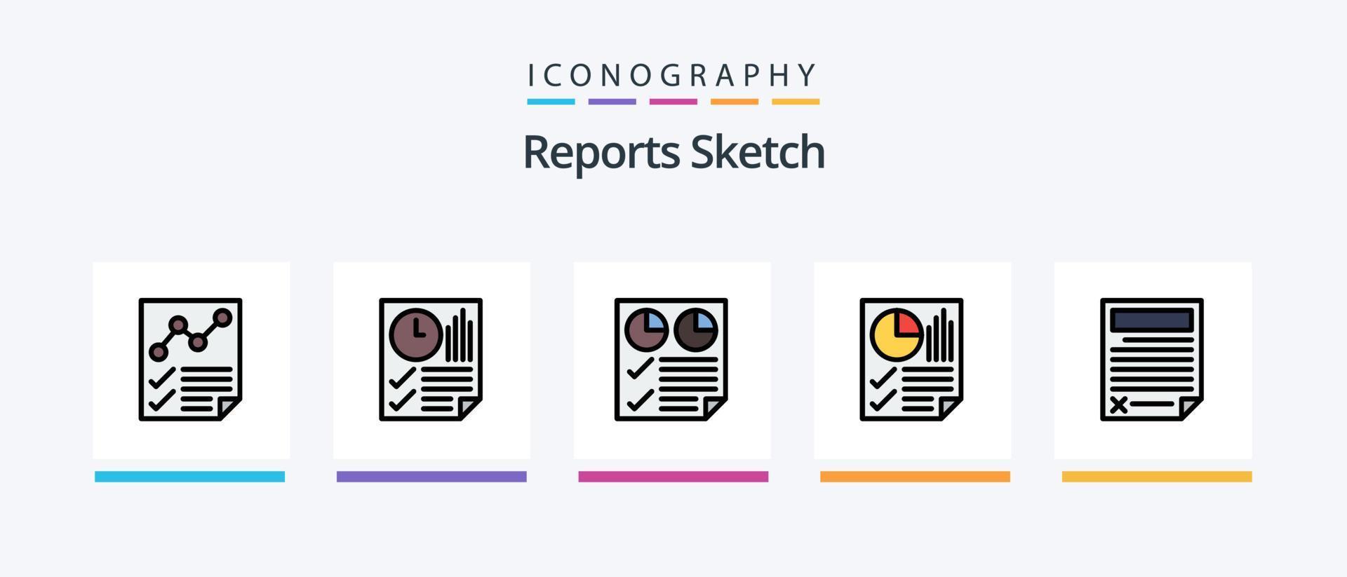 a linha de esboço de relatórios preencheu o pacote de 5 ícones, incluindo papel. arquivo. dois. dados. página. design de ícones criativos vetor