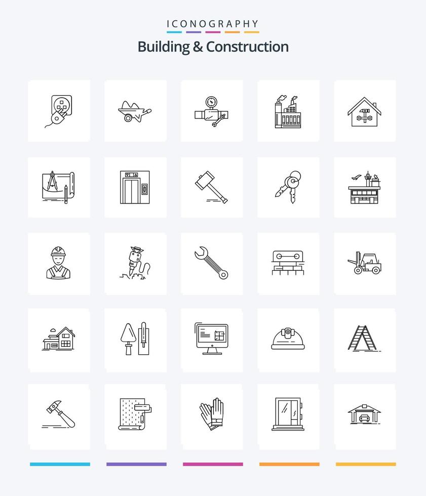 construção criativa e construção 25 pacote de ícones de contorno, como construção. calibrar. jardim. reparar. prédio vetor