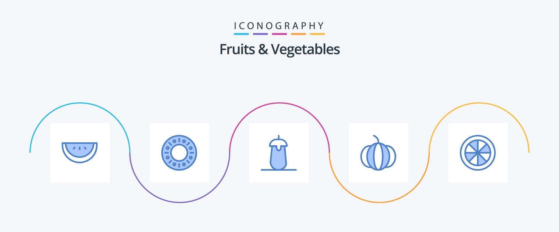 frutas e legumes pacote de ícones azul 5 incluindo . vegetal. comida. limão. comida vetor