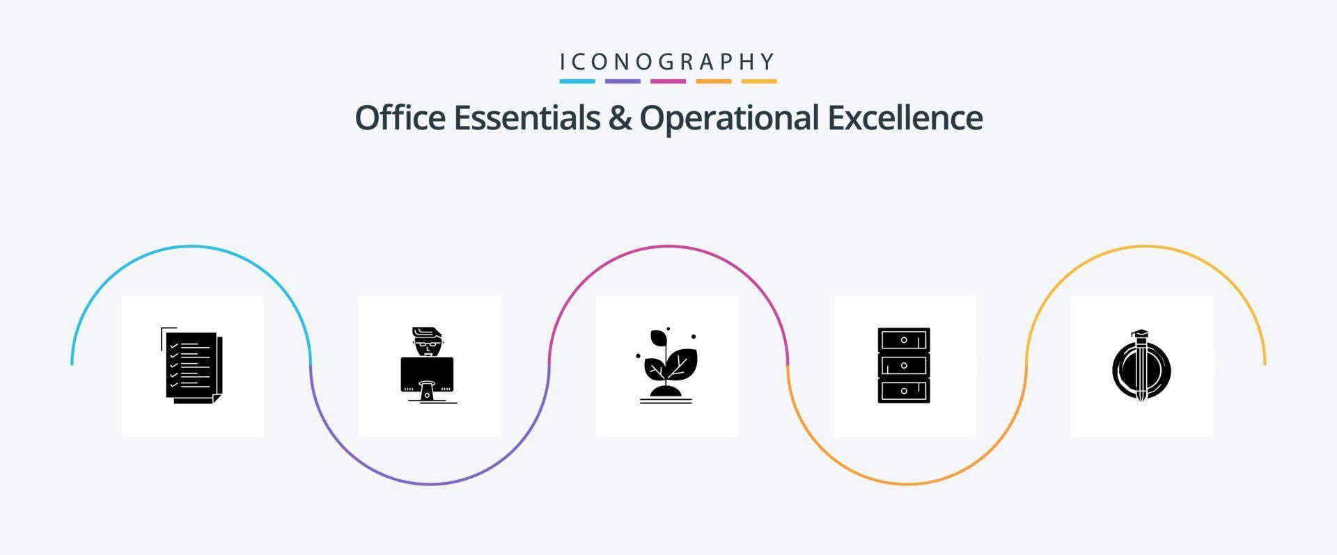 fundamentos do escritório e pacote de ícones de excelência operacional glifo 5 incluindo grau. armário. plantar. armário. seguro vetor
