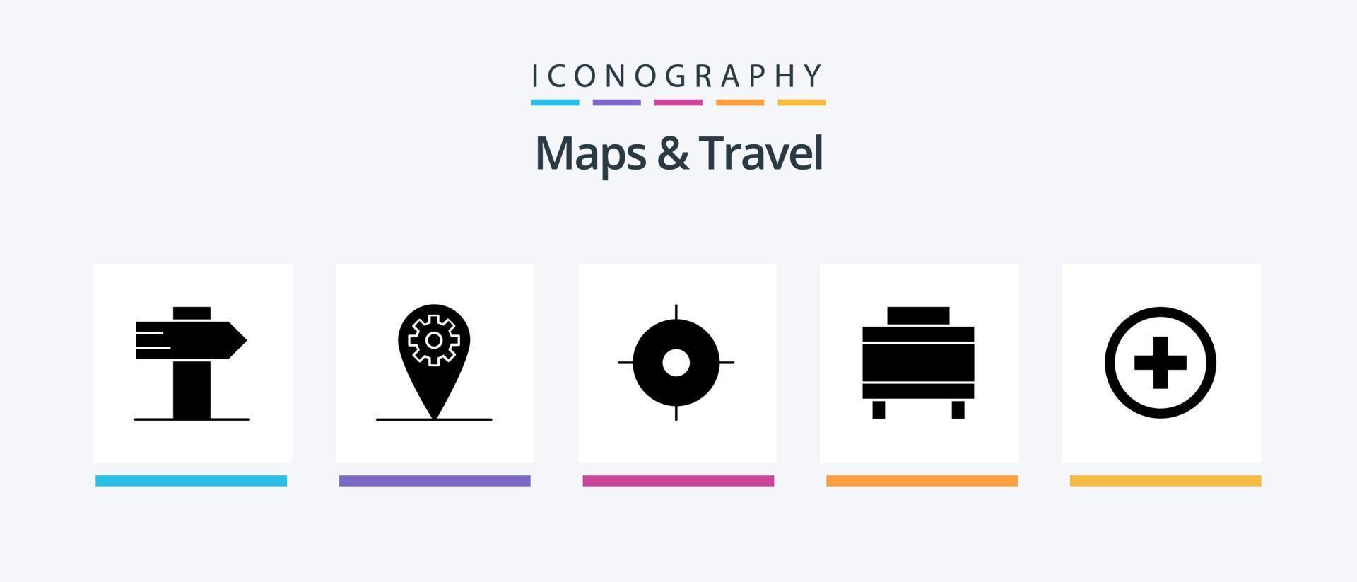 mapas e pacote de ícones de glifo 5 de viagem, incluindo . mapas. viagem. hospital. design de ícones criativos vetor