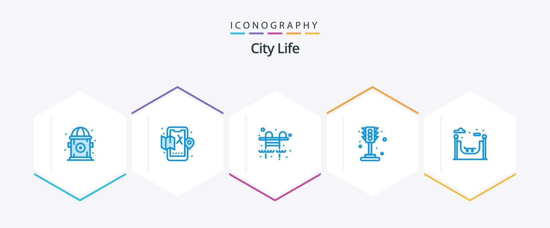 pacote de ícones azul da vida da cidade 25, incluindo . vida. vida. cidade. tráfego vetor
