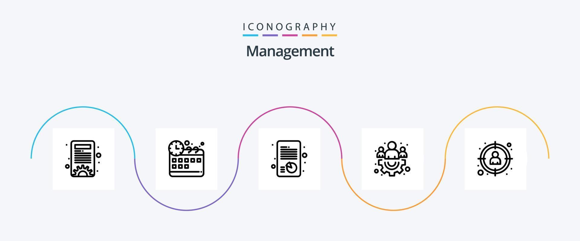 linha de gerenciamento 5 pacote de ícones incluindo objetivo. perfil. relatório. gerente. equipe vetor