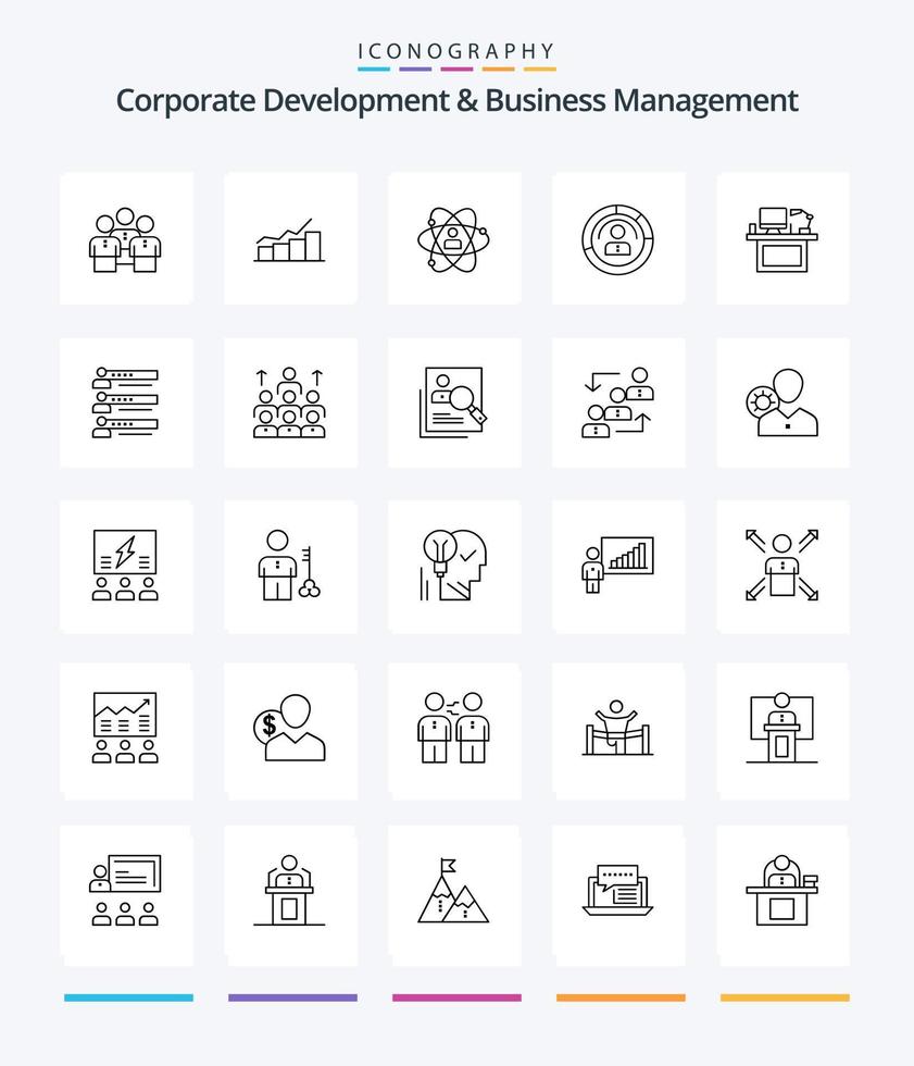 desenvolvimento corporativo criativo e gerenciamento de negócios 25 pacote de ícones de esboço, como pessoal. humano. gráfico. crescimento. progresso vetor