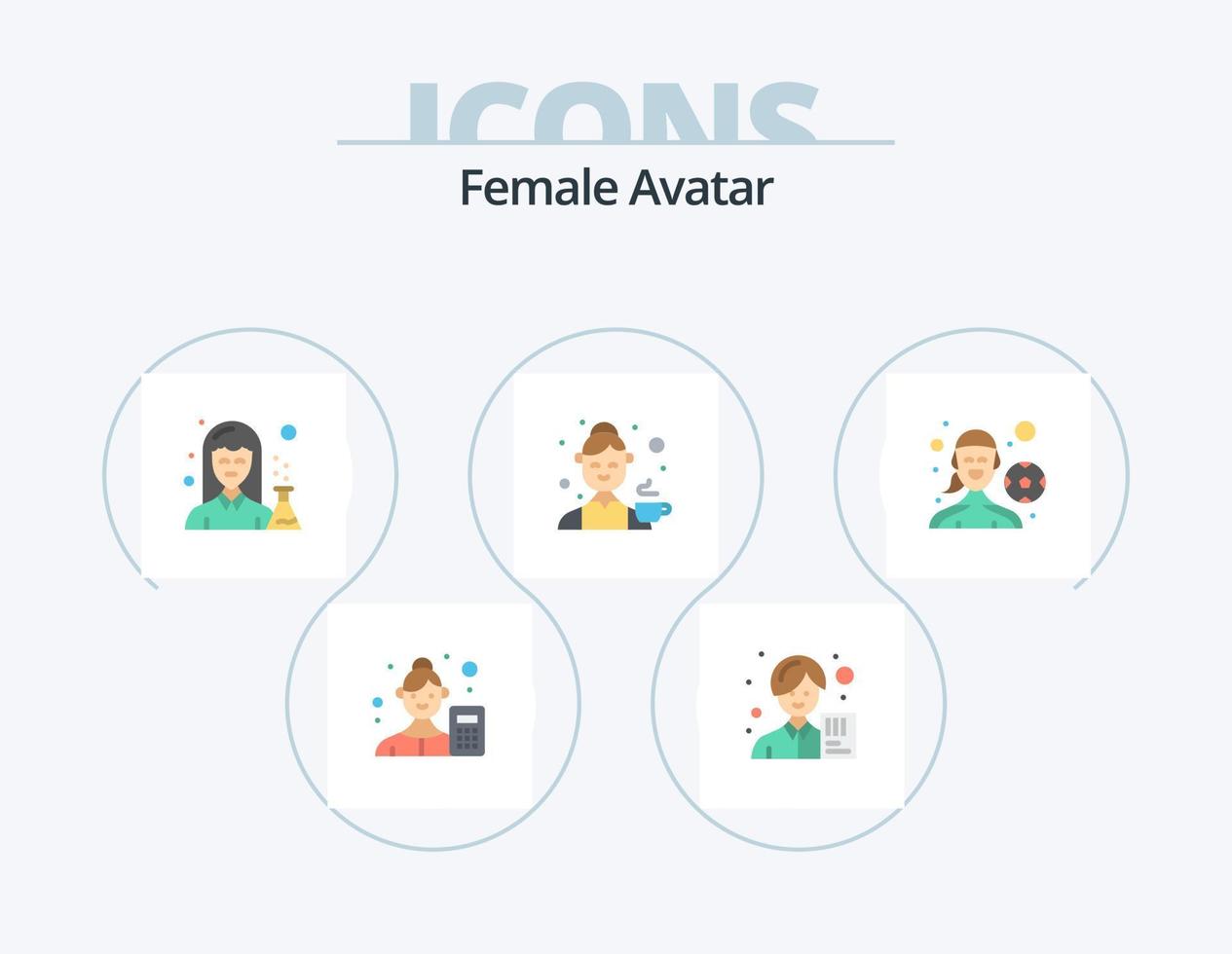 ícone plano de avatar feminino pack 5 design de ícone. fêmea. avatar. avatar. mulher. medicamento vetor