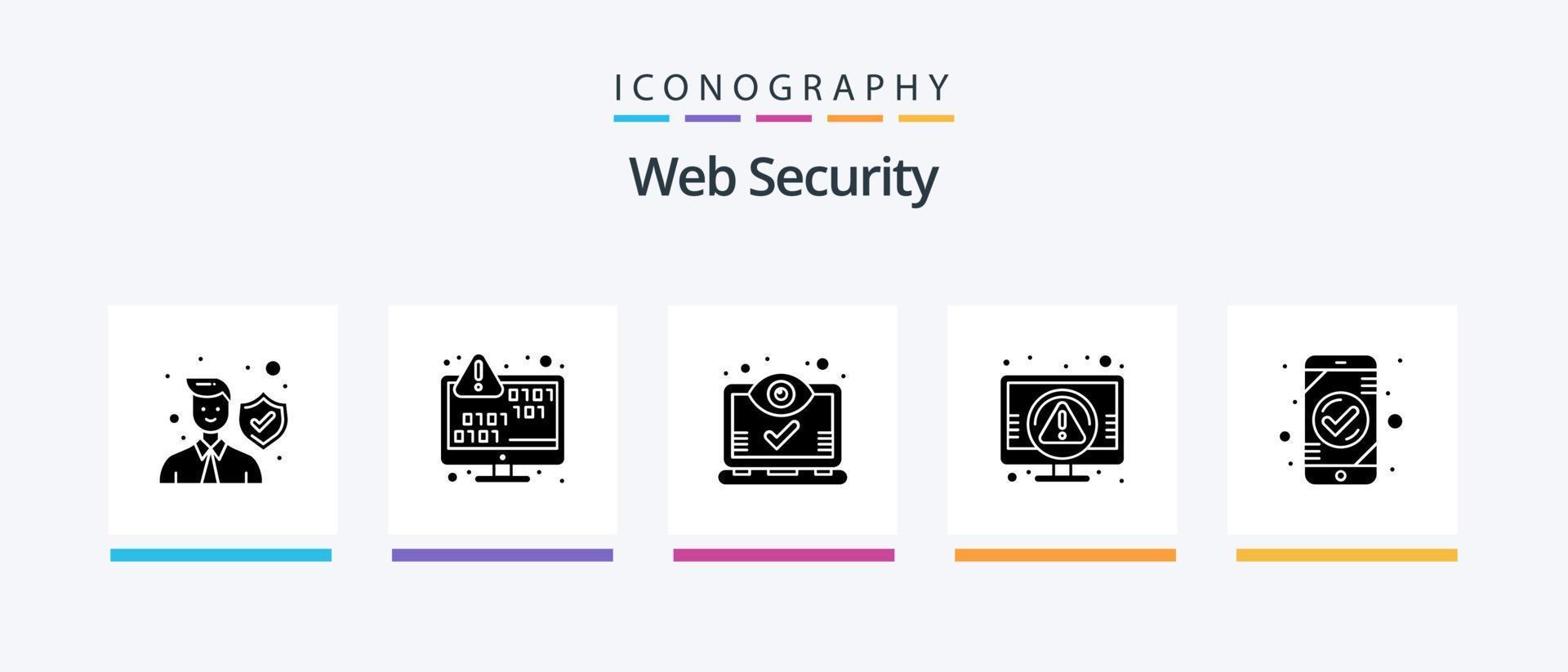 pacote de ícones de glifo de segurança da web 5, incluindo pc. computador. criptografia. Visualizações. tela. design de ícones criativos vetor