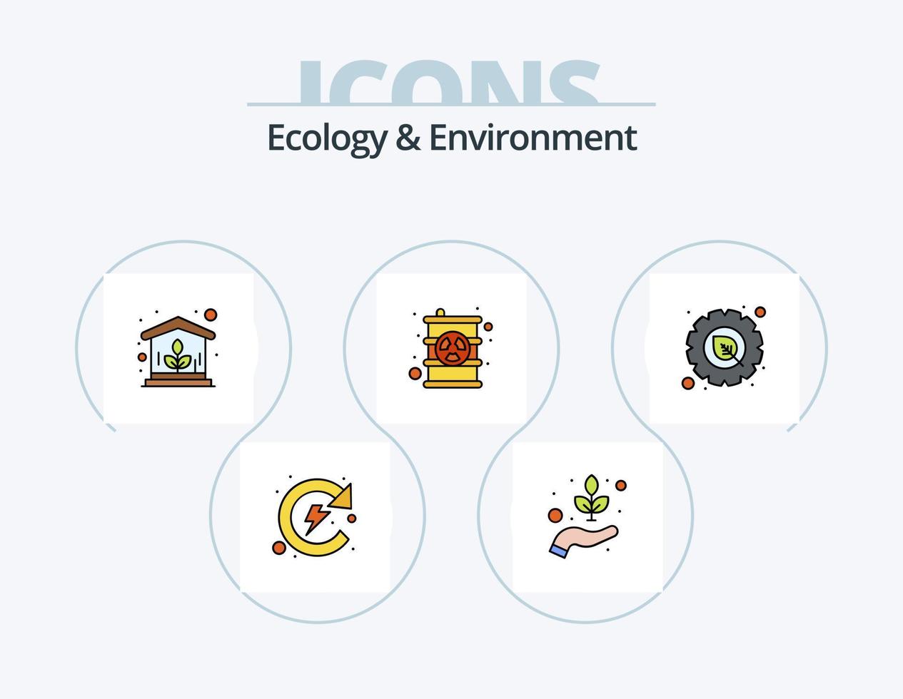 ecologia e linha de meio ambiente cheia de ícones pack 5 design de ícones. amigável. reciclando. chuva. energia. natural vetor