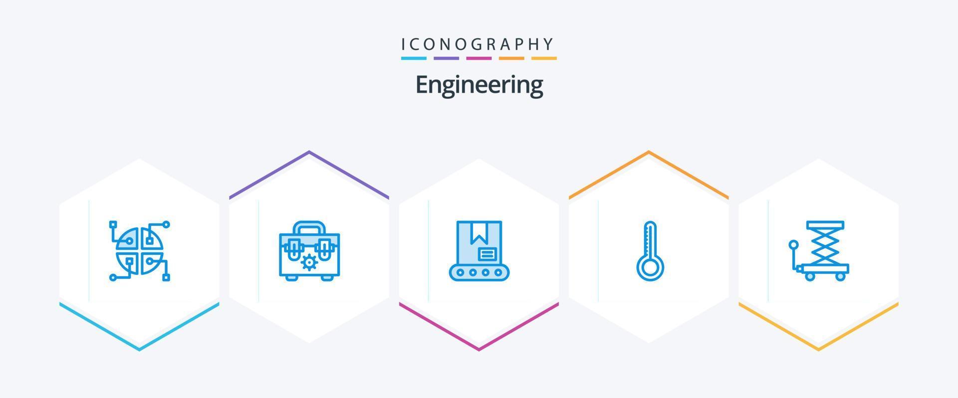 pacote de ícones azul de engenharia 25, incluindo . tesoura. guindaste. elevador. carro vetor