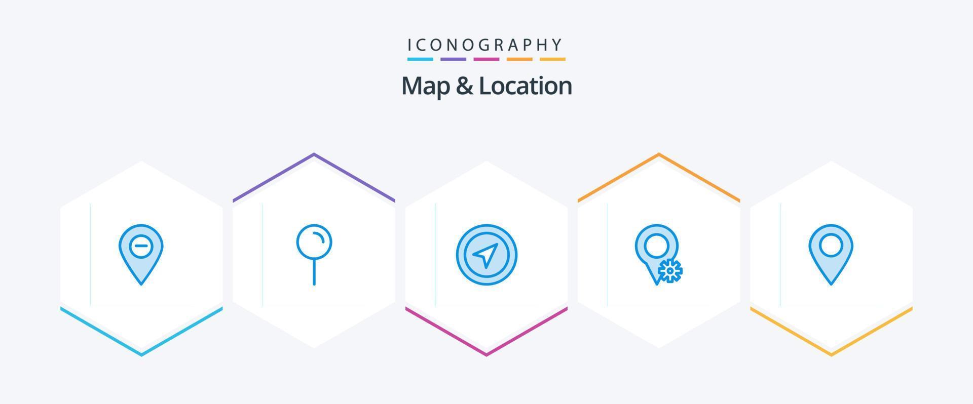 mapa e localização 25 pacote de ícones azuis incluindo . alfinete. alfinete. marcador. localização vetor