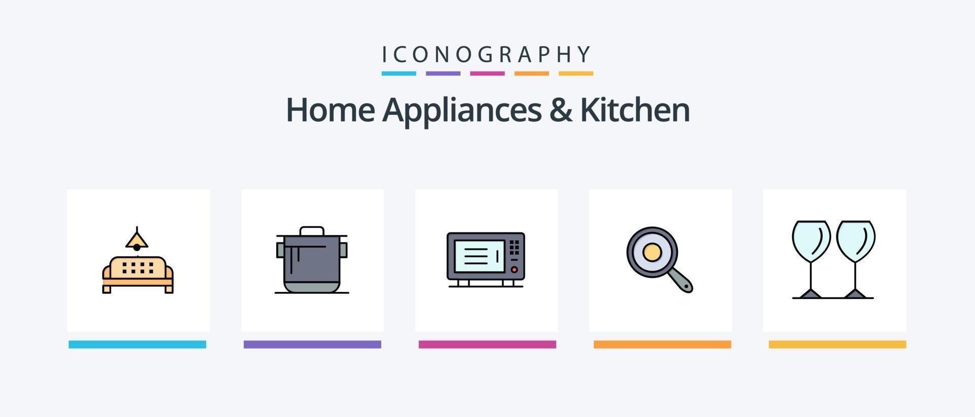 eletrodomésticos e linha de cozinha cheia de 5 ícones, incluindo cozinha. forno. cozinha. máquina. elétrico. design de ícones criativos vetor