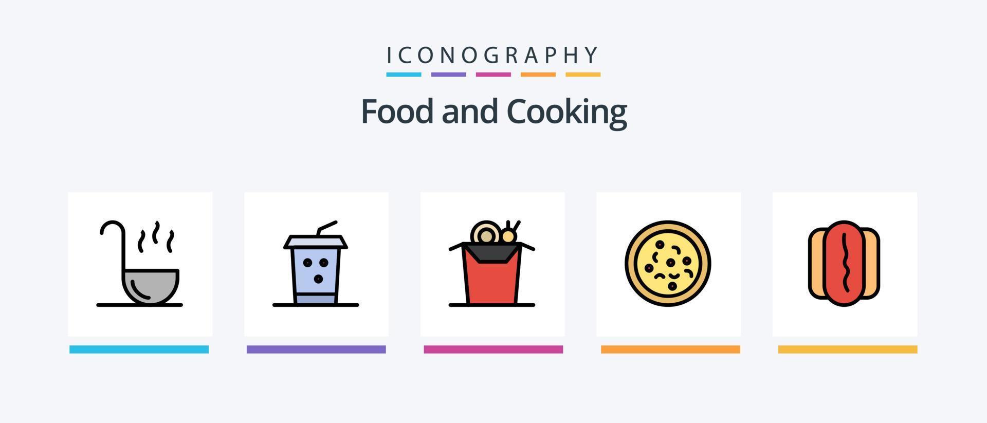 linha de comida cheia de 5 ícones incluindo bebida. comida de rua. rosquinhas. frito. cachorro. design de ícones criativos vetor