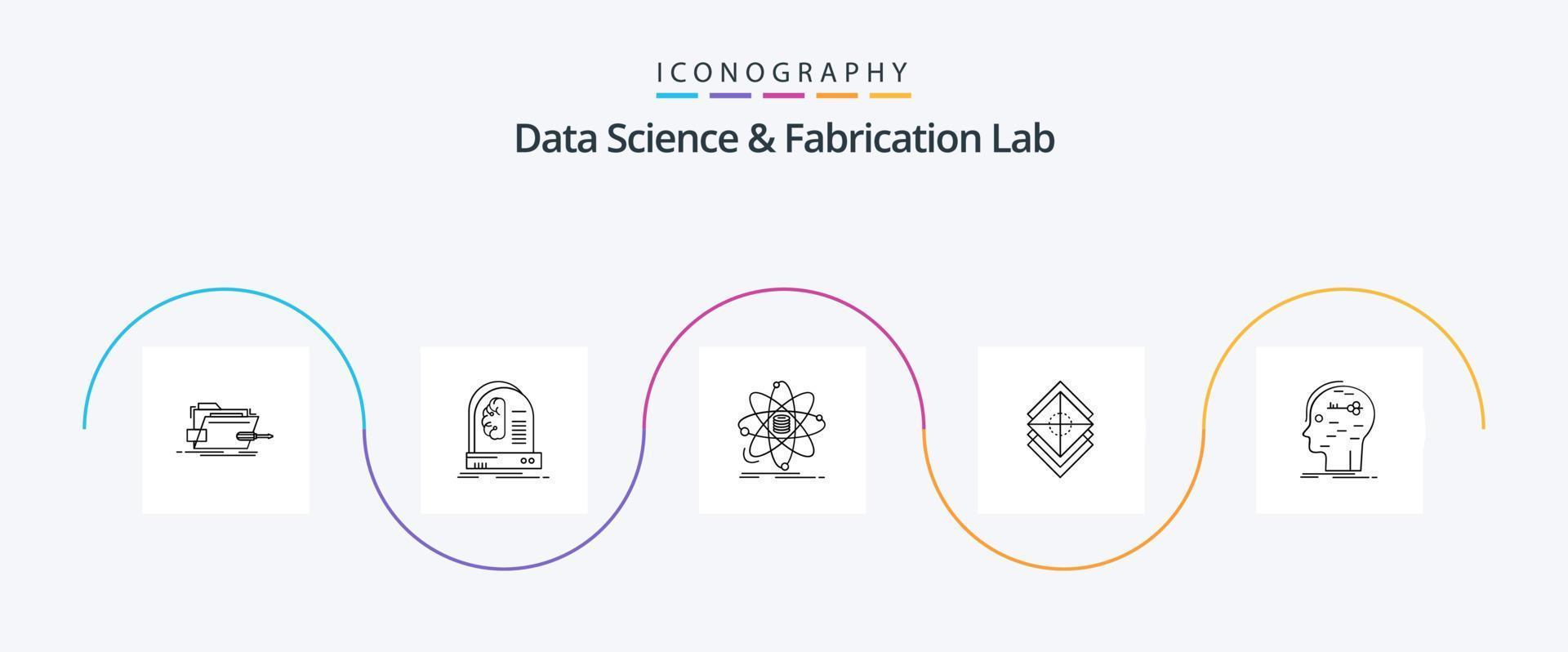 data science and fabrication lab line 5 icon pack incluindo s. arranjo. inteligência. Ciência. Informação vetor