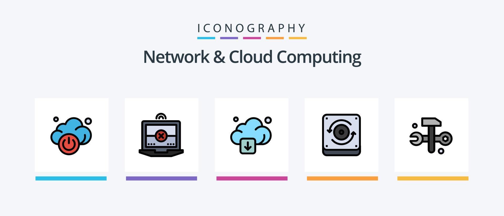 linha de rede e computação em nuvem cheia de 5 ícones, incluindo tecnologia. nuvem. conexão. transferir. móvel. design de ícones criativos vetor