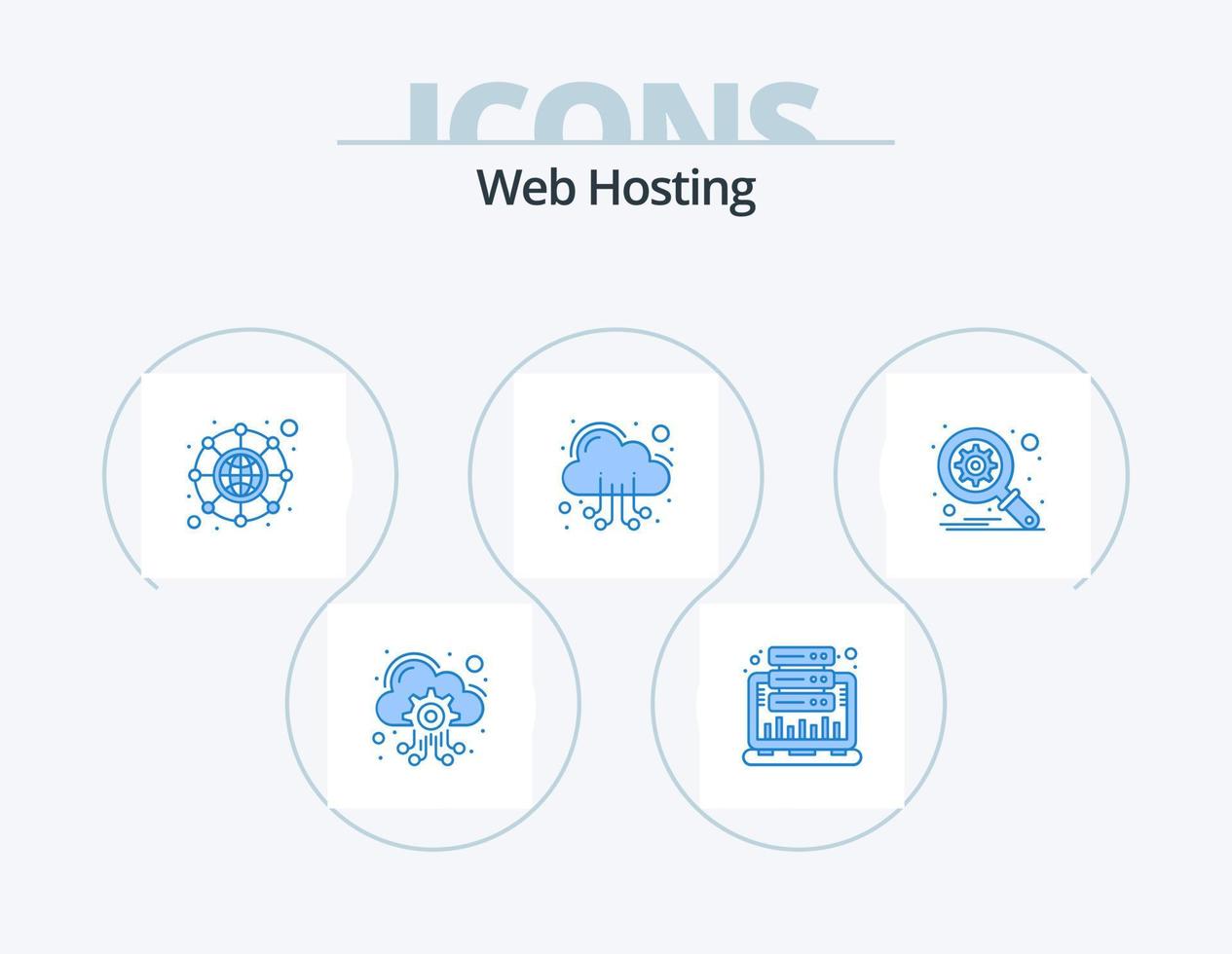 web hosting ícone azul pack 5 design de ícone. otimização. rede. rede. servidor. nuvem vetor