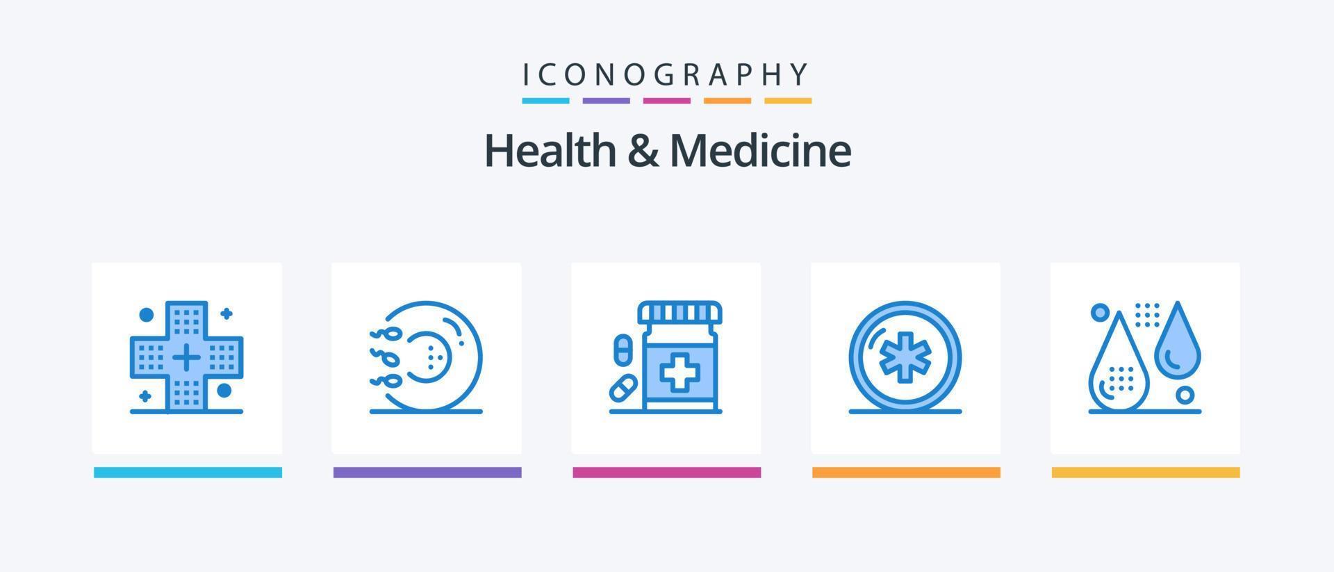 pacote de ícones azul 5 de saúde e medicina, incluindo cuidados de saúde. ambulância. saúde. forma. drogas. design de ícones criativos vetor