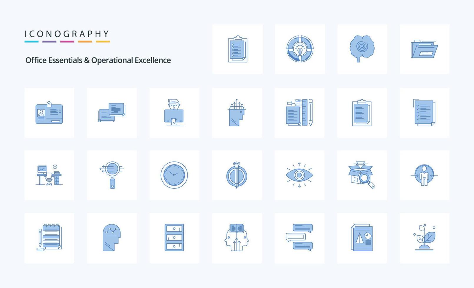 25 itens essenciais de escritório e pacote de ícones azuis de excelência operacional vetor