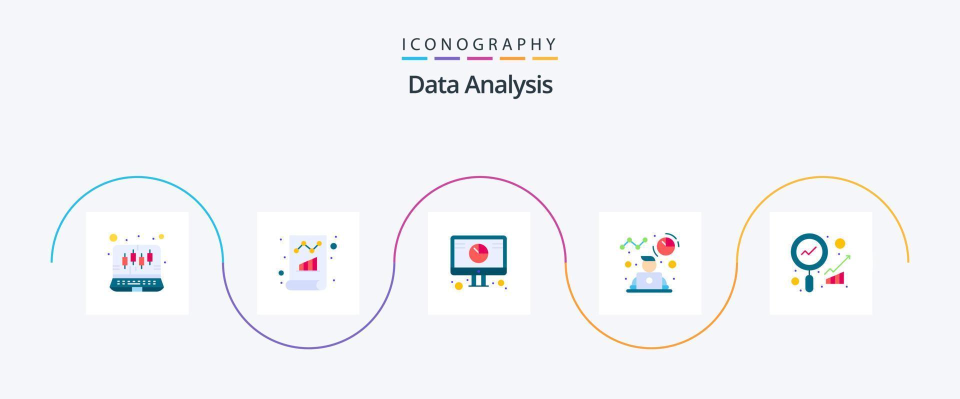 análise de dados flat 5 icon pack incluindo gráfico. perfil. relatório. avatar. gráfico vetor