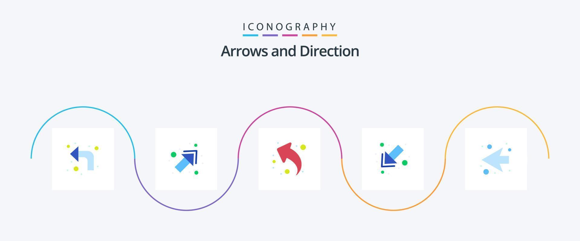 pacote de ícones de seta plana 5, incluindo . próximo. compartilhar. seta. abaixo vetor