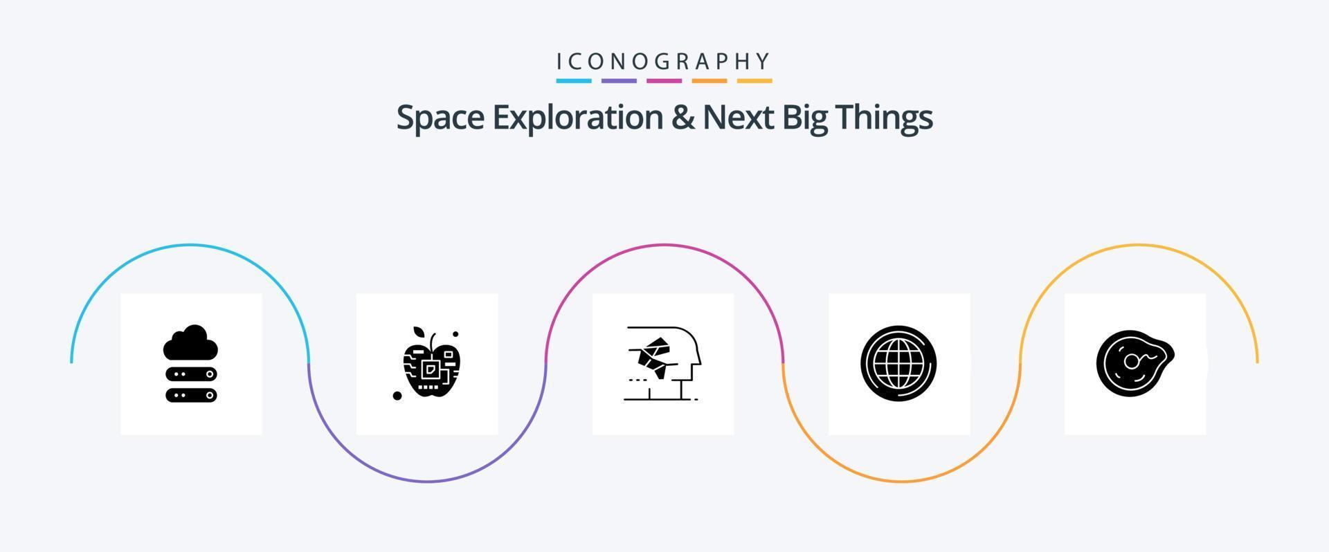exploração espacial e as próximas grandes coisas glifo 5 pacote de ícones, incluindo pensar. globo. eletrônico. mundo. humano vetor