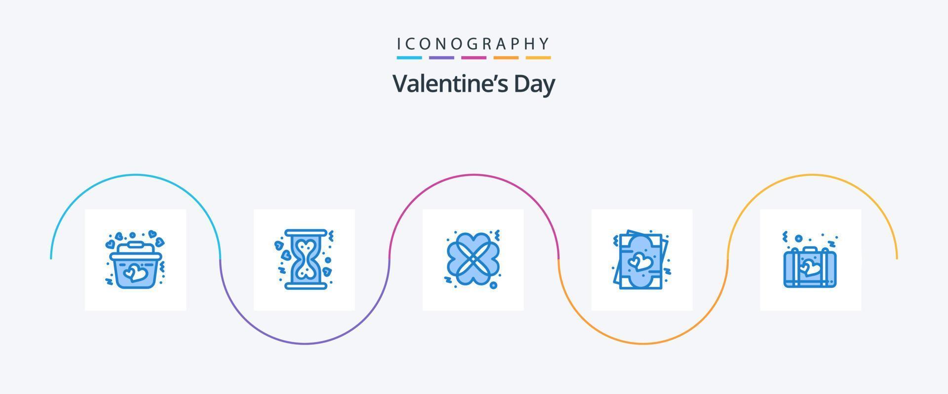 pacote de ícones do dia dos namorados azul 5, incluindo maleta. namorados. corações. romance. convidar vetor